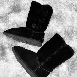 UGG Black Winter Boots with Button Detail